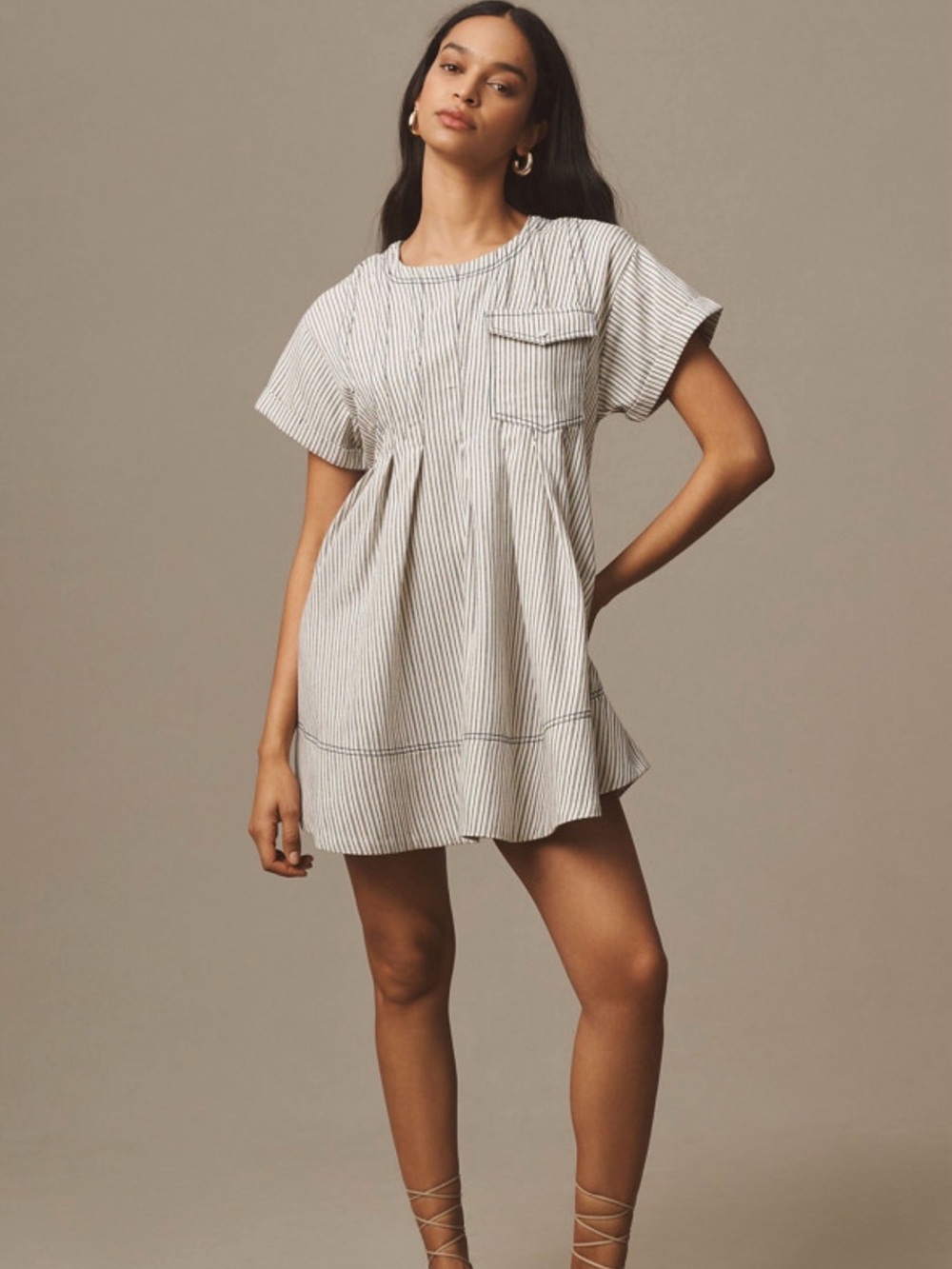 Anthropologie Pilcro Short-Sleeve Denim Mini Swing Dress Sz M NWT